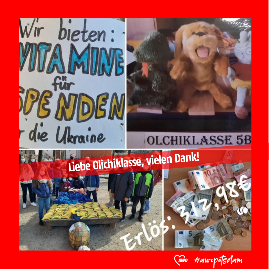 vier Fotos mit der Aufschrift: Liebe Olichiklasse, vielen Dank!