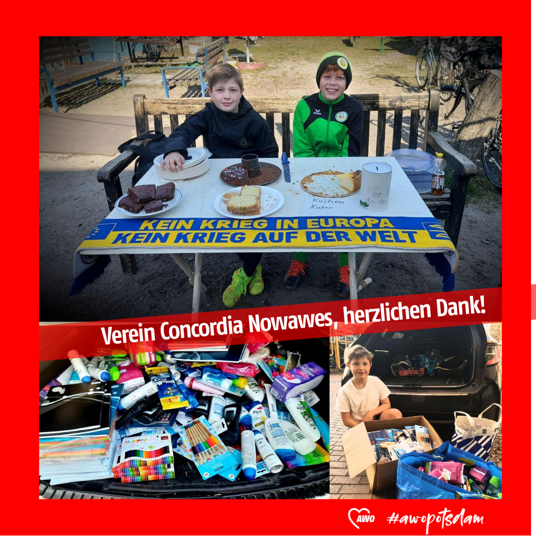 vier Fotos mit der Aufschrift: Verein Concordia Nowawes, herzlichen Dank!
